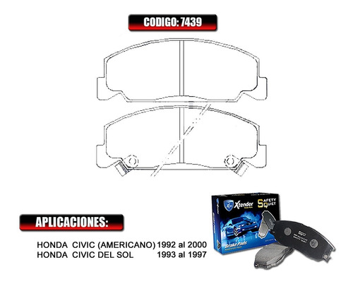 Pastilla De Freno Delantera Honda Civic Americano 97-98 7439 Foto 2