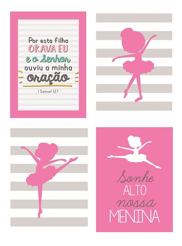 Quadros Decorativos Quarto Menina Bailarina Kit Com 4