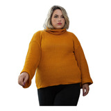 Blusa De Frio Feminina Plus Size Gola Alta Soltinha Tricot