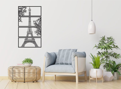 Cuadro Calado Torre Eiffel Fibroplus Negro 45x80cm Moderno