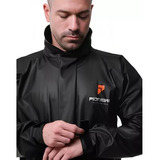 Capa Roupa Chuva Pvc Preta Moto Motoqueiro Forrada Com Gola