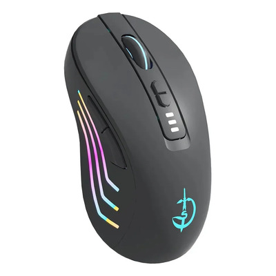 Ratón Inalámbrico Dual 2.4g + Bluetooth Recargable, Iluminación Rgb Dinámica, 7 Teclas Silenciosas, 4 Niveles Dpi Ajustables Hasta 3200, Diseño Ergonómico, Mouse Gamer Para Juegos Y Oficina Negro