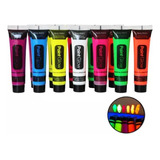 12 Pintura Neon Luminoso Luz Uv Negra Body Paint Cuerpo Cara