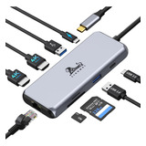 Estación De Acoplamiento Hdmi Dual, Concentrador Usb C 9 En 