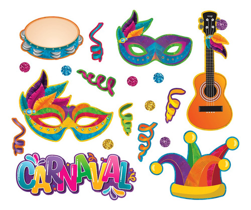 Kit Enfeite Painel Carnaval Folia Colorido C/ 20 Itens