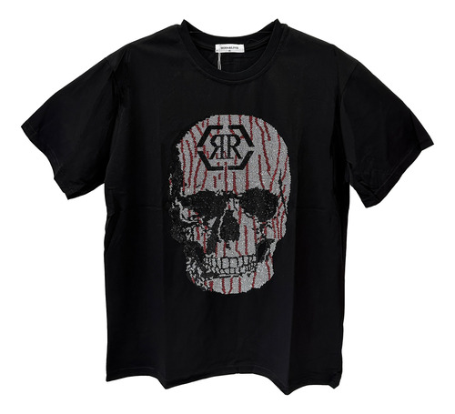 Playera Calavera Pp Rayas Rojo Con Diamantes 5 Colores