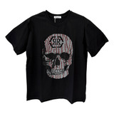 Playera Calavera Pp Rayas Rojo Con Diamantes 5 Colores