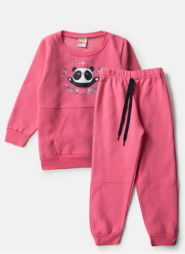 Conjunto Infantil Feminino Moletom Urso Panda Rosa 0154