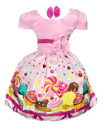 Vestido Temático Infantil Festa Doce Cup Confeitaria+ Brinde