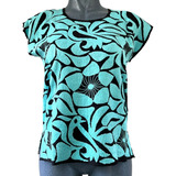 Blusa Artesanal Gala Jalapa De Diaz Celeste Negro