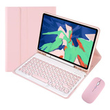 Capa Para iPad Geração 9/8/7 Com Teclado E Mouse Redondo Cor Rosa + Round Keycap Teclado + Mouse