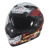 Casco Abatible R7 Racing Color Rojo Y Diseño Calavera Blanca