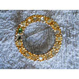 Antiguo Prendedor Circular Metal Con Strass