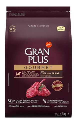 Ração P/ Cães Adultos M/ G Gourmet Ovelha 3kg Gran Plus