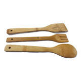 Set De 3 Piezas Utensilios De Cocina De Madera Bambu