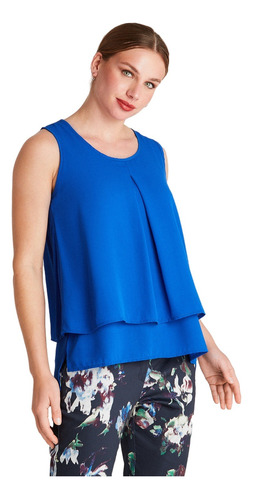 Blusa Sin Magas Con Capas - Azul Cielo