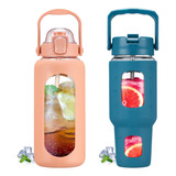 Botellas De Agua De Vidrio De 64 Oz Con Popote Y Tapa Y Vaso