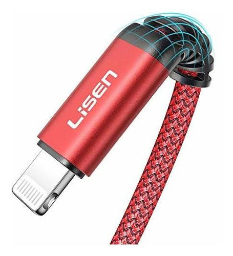 Cable Lightning Certificado Mfi Nylon Para iPhone 3 Mts Rojo