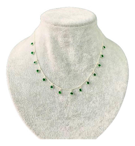 Colar Choker Feminina Pedrinhas Verde Esmeralda De Prata 925