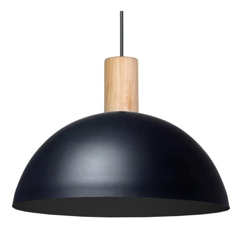 Colgante Moderno Campana Monaco Negro Con Madera Apto Led