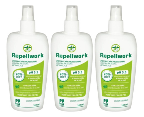 Pack X3 Repellwork Repelente Loción Spray 100ml