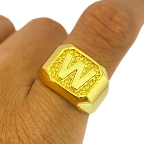 Anel Masculino De Letra W Dedeira Banhado A Ouro 18k