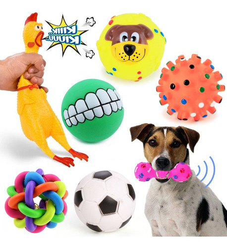 Set 7 Juguetes Perro Mascota Bola Hueso Molar Conjunto Squea