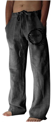 Pantalones Anchos De Lino Y Algodón Para Hombre S, Estampado