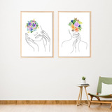 Set X2 - Cuadros Decorativos - Silueta Mujer Flores - 30x40