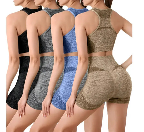 8pzs Pantalones Corto+bra Conjunto Licra Deportivo Gym Mujer