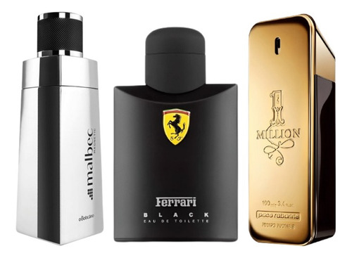 Kit 3 Perfumes - One Million, Ferrari Black E Malbec Metalic