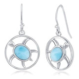 Beaux Bijoux Pendientes De Tortuga Larimar De Plata De Ley P