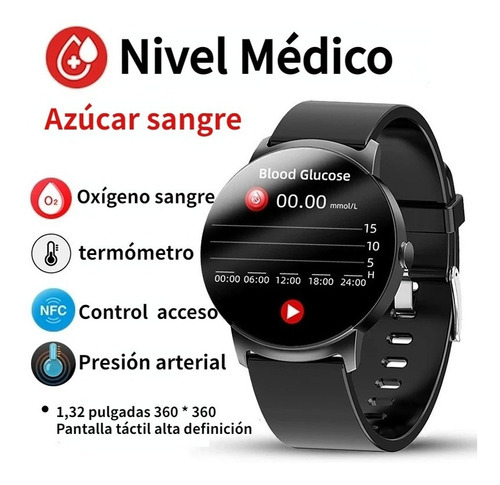 Reloj Inteligente Glucosa Hombre Y Mujer Nfc Smartwatch 2023 Color De La Malla Negro