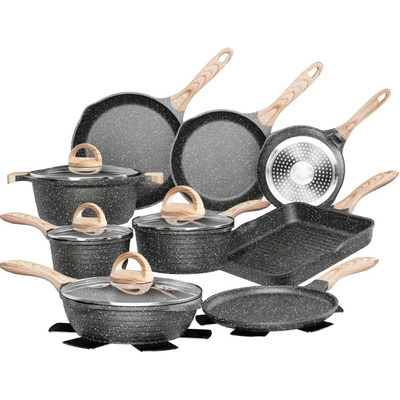 Batería De Cocina Antiadherente Jeetee Clásica Granito 23 Piezas Gris | Meses sin interés