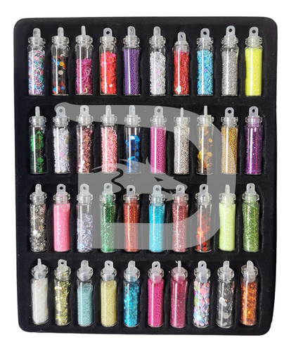 Glitter Decorativo Uñas Manicura X40 Mini Botellas Art Nails