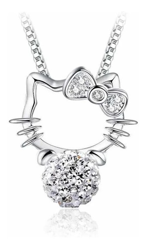 Hermoso Collar Hello Kitty Baño De Plata Swarovski Elements