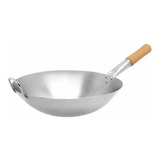 3 Sarten Wok Chino 36 Cm Acero Inoxidable Mango De Madera