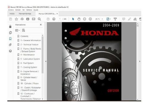 Service Reparacion Digital Honda Crf 250 R 2004 2009 Speed M