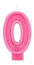 Vela Aniversário Glitter Basic Rosa Número 0 - 01 Unid