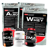 Kit 2x Whey Protein + Albumina + Bcaa + Creatina + Zma 