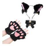 Kit Orejas De Gato + Collar Kawaii + Guantes Garra De Gato