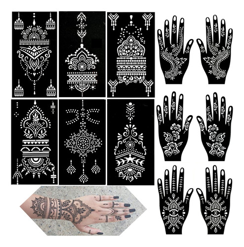 Qstohena Kit De Plantillas De Tatuaje De Henna, 12 Hojas De