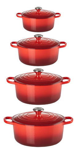 Kit Le Creuset 4 Panelas Redondas 20 22 24 E 26cm Vermelho