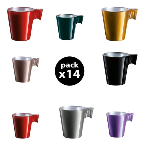 Juego X 14  Flashy Colour Luminarc Expresso + Longo Nespreso