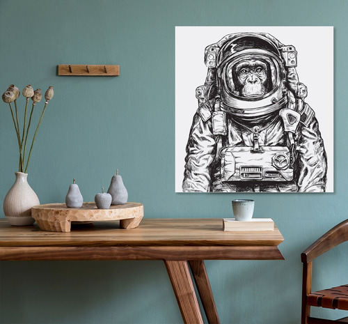 Mono Astronauta  Minimalista Cuadro Decorativo Lienzo Canvas