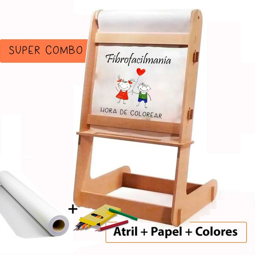 Pizarra Infantil  Atril De Mesa + Rollo De Papel + Colores