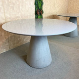 Mesa De Jantar Conne 120cm Laca Com Vidro E Base Em Cimento 