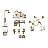 Set Baño Bronce Con Ducha, Griferia Deck, Bidet Y Accesorios