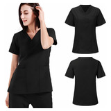 Polera Mujer Comfort -negro- Uniformes Clínicos Cuello En V