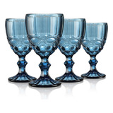 Copas De Vino Vintage Azul, Copas De Agua Transparentes...
